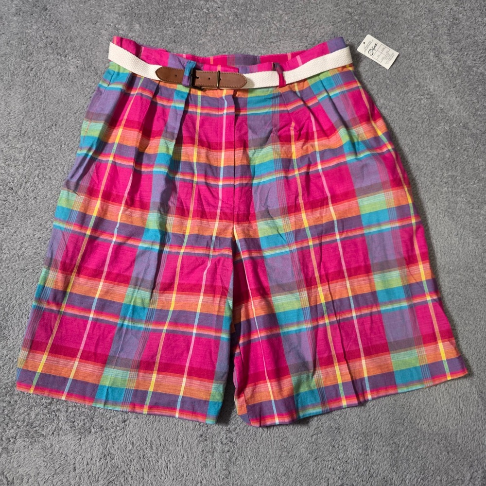 Sportables Womens 16 Shorts Pink Plaid High Rise Pleated Belted Vintage USA